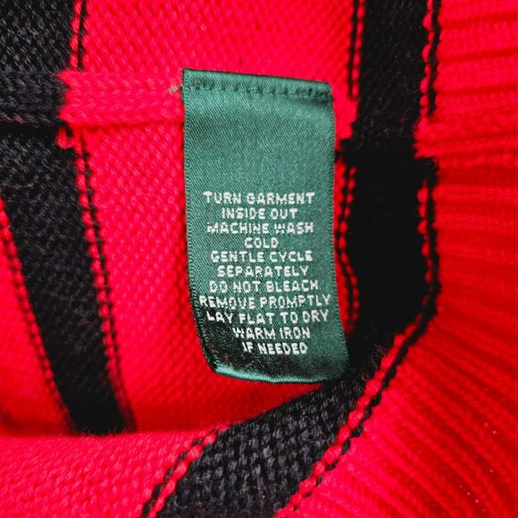 Ralph Lauren LRL Sweater S Red Black Stripe Metallic Gold Toggle Closure Cotton - Picture 8 of 11